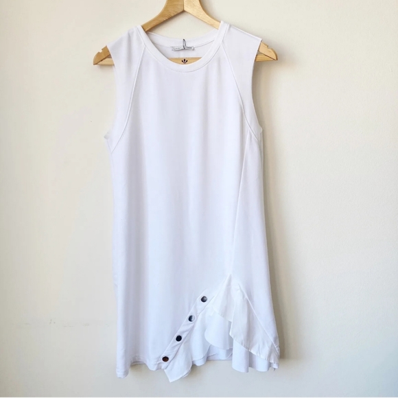 Zara White Ruffle Mixed Media Minimalist Sleeveless Tank Shift Mini Dress L - Picture 6 of 9